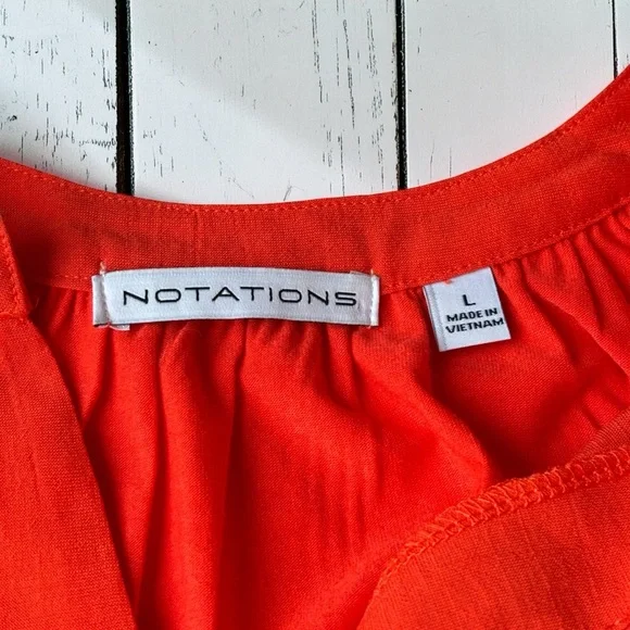 Notations Orange Tunic Blouse Size Lg Drawstring Hem Split Neck Lightweight Top - Picture 3 of 7